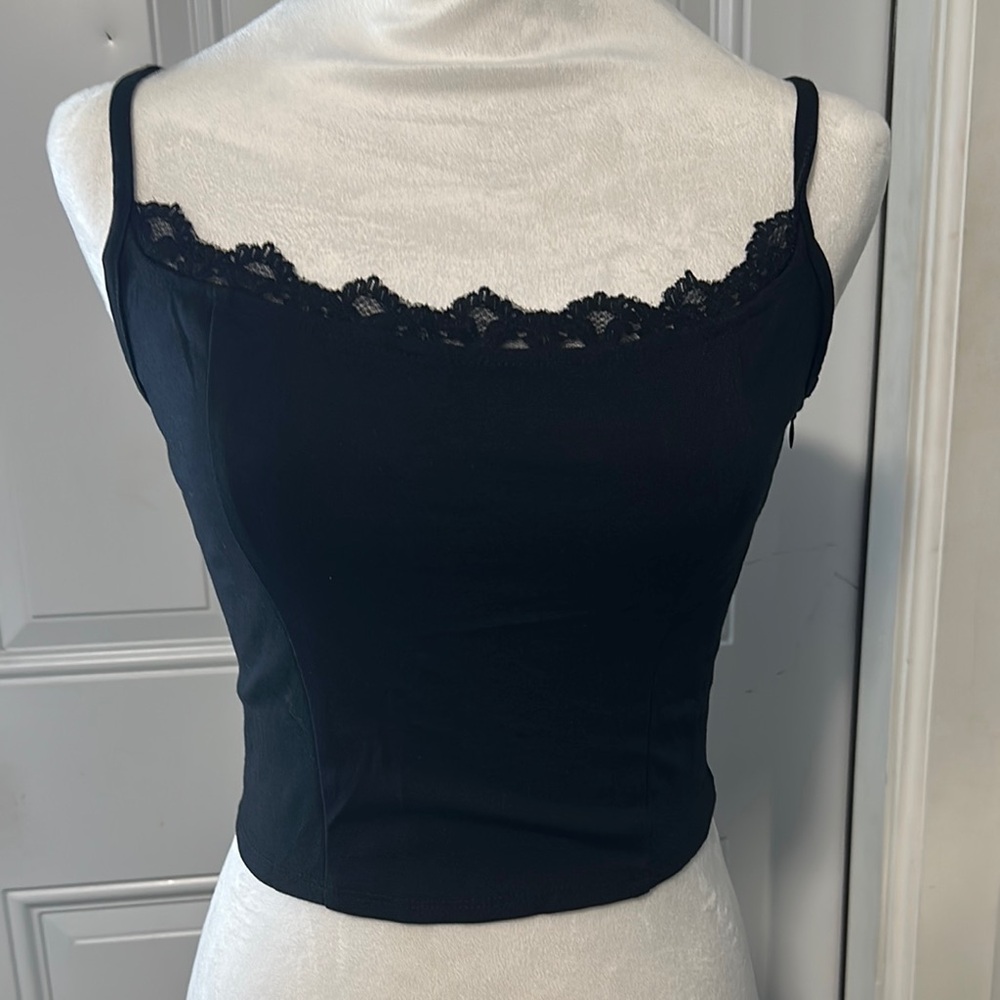 A New Day Black Lace Trim Crop Top